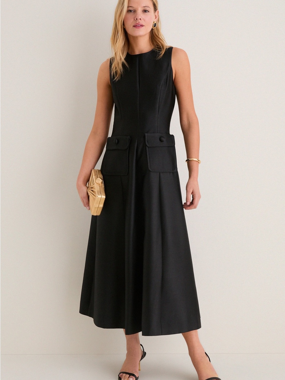 Tuckernuck Black Dupioni Helene Midi Dress NWT Size 10 Pocket Dress - Picture 3 of 15